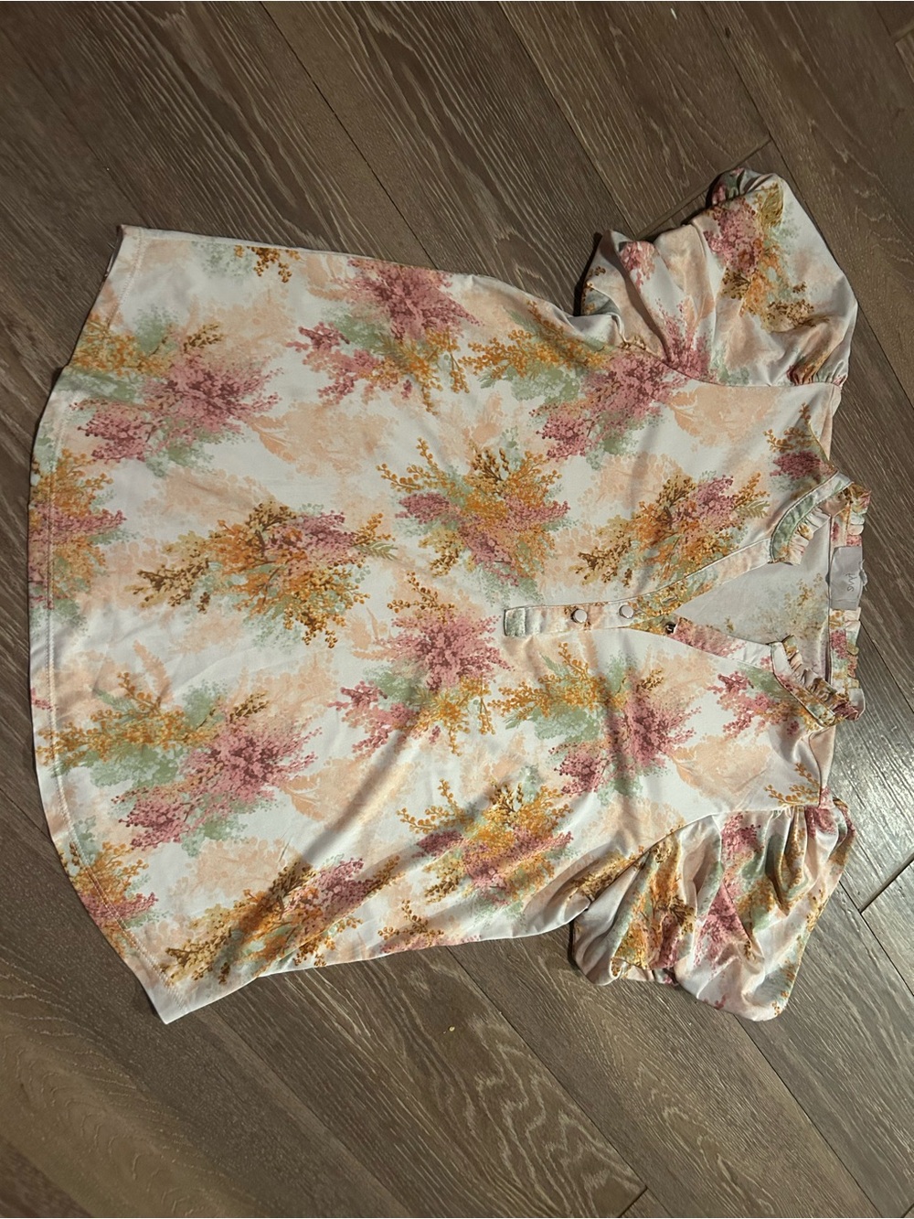 Floral Puff-Sleeve Blouse in Pastel Pink and Peach